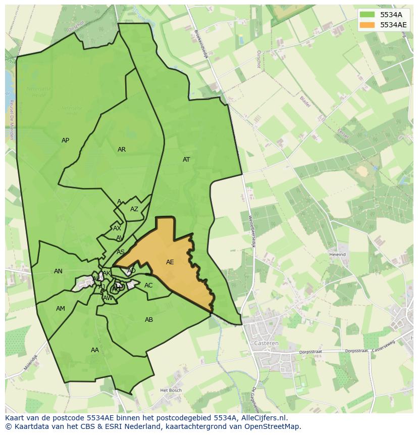 Afbeelding van het postcodegebied 5534 AE op de kaart.