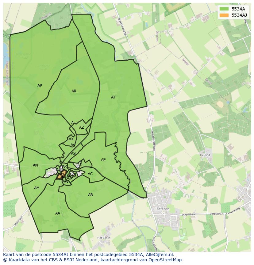 Afbeelding van het postcodegebied 5534 AJ op de kaart.