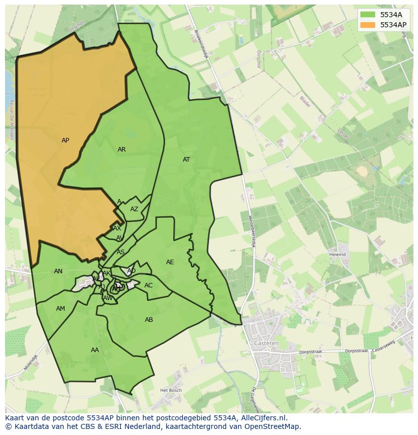 Afbeelding van het postcodegebied 5534 AP op de kaart.