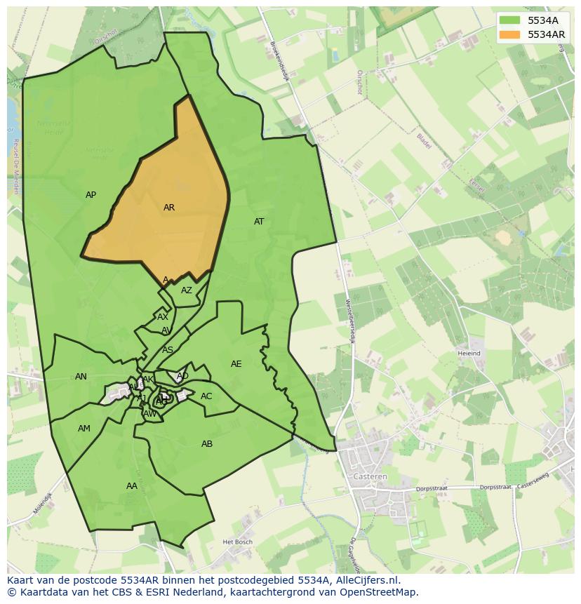 Afbeelding van het postcodegebied 5534 AR op de kaart.