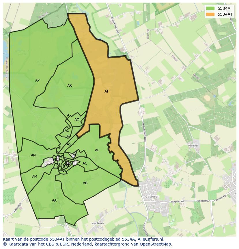 Afbeelding van het postcodegebied 5534 AT op de kaart.