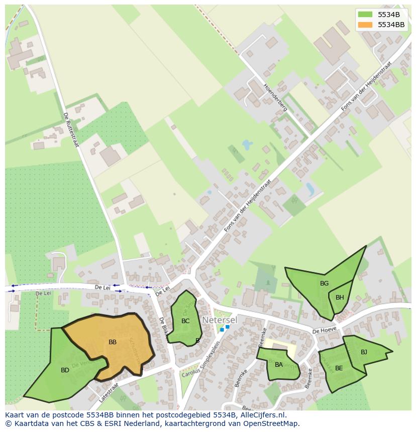 Afbeelding van het postcodegebied 5534 BB op de kaart.