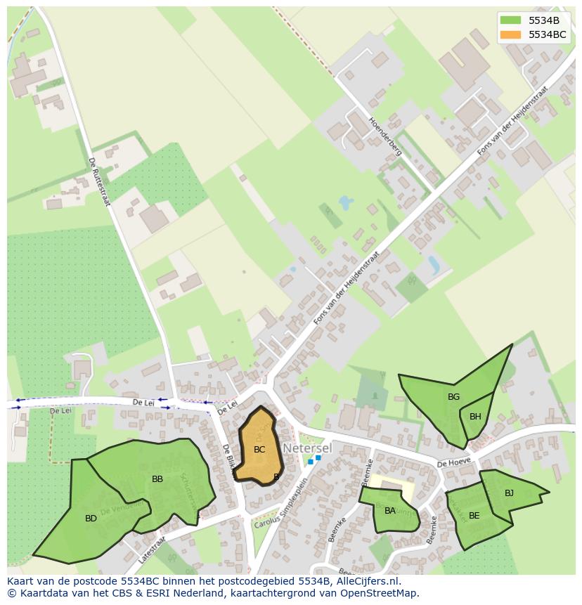 Afbeelding van het postcodegebied 5534 BC op de kaart.