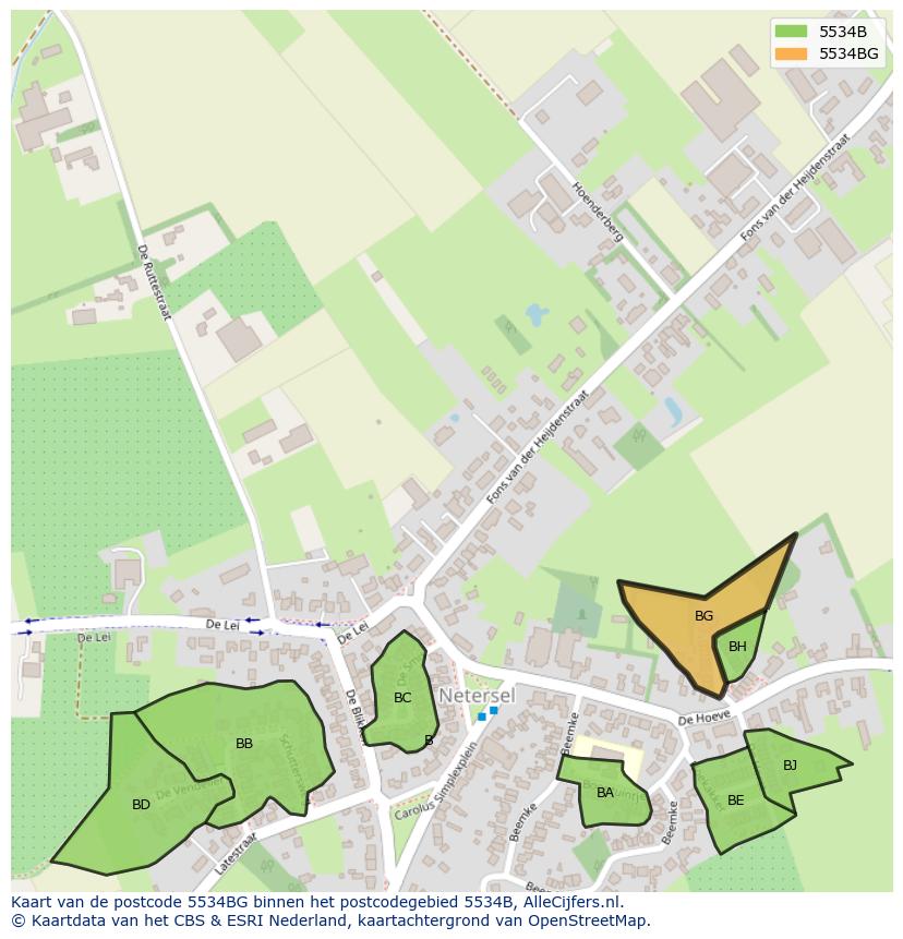 Afbeelding van het postcodegebied 5534 BG op de kaart.