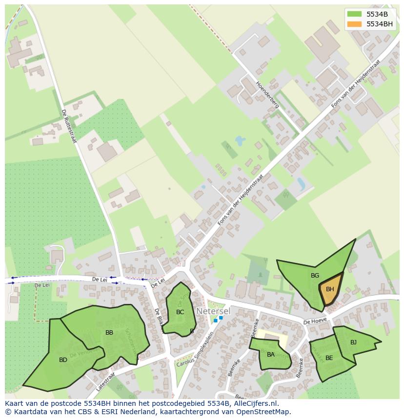 Afbeelding van het postcodegebied 5534 BH op de kaart.