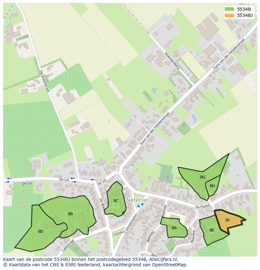 Afbeelding van het postcodegebied 5534 BJ op de kaart.