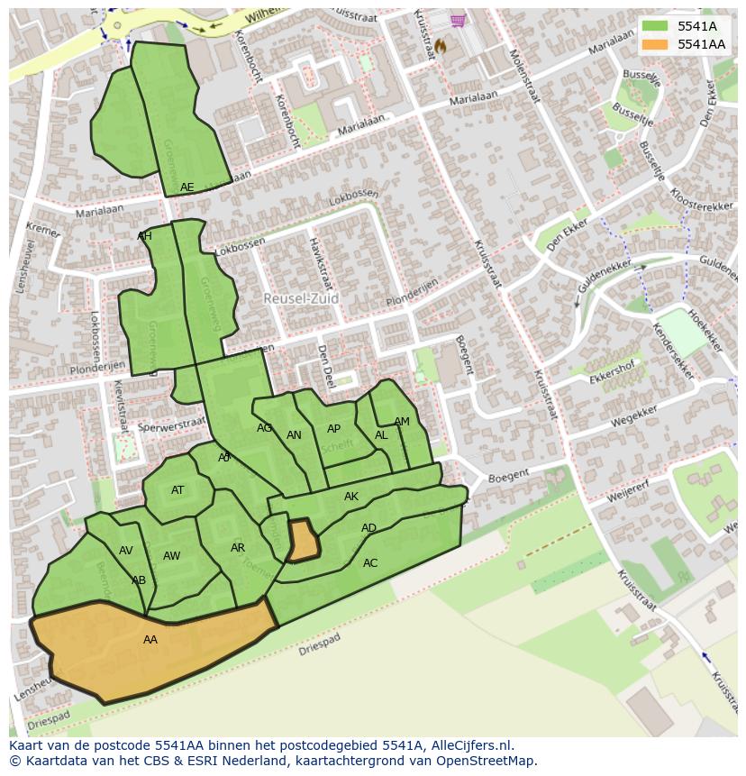Afbeelding van het postcodegebied 5541 AA op de kaart.