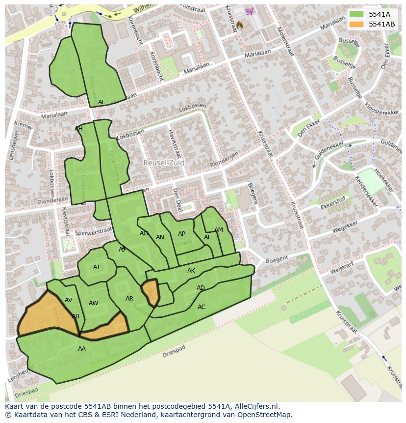 Afbeelding van het postcodegebied 5541 AB op de kaart.