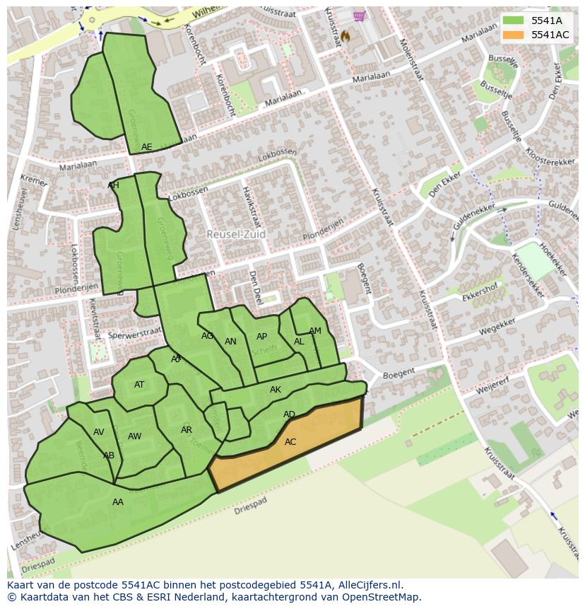 Afbeelding van het postcodegebied 5541 AC op de kaart.
