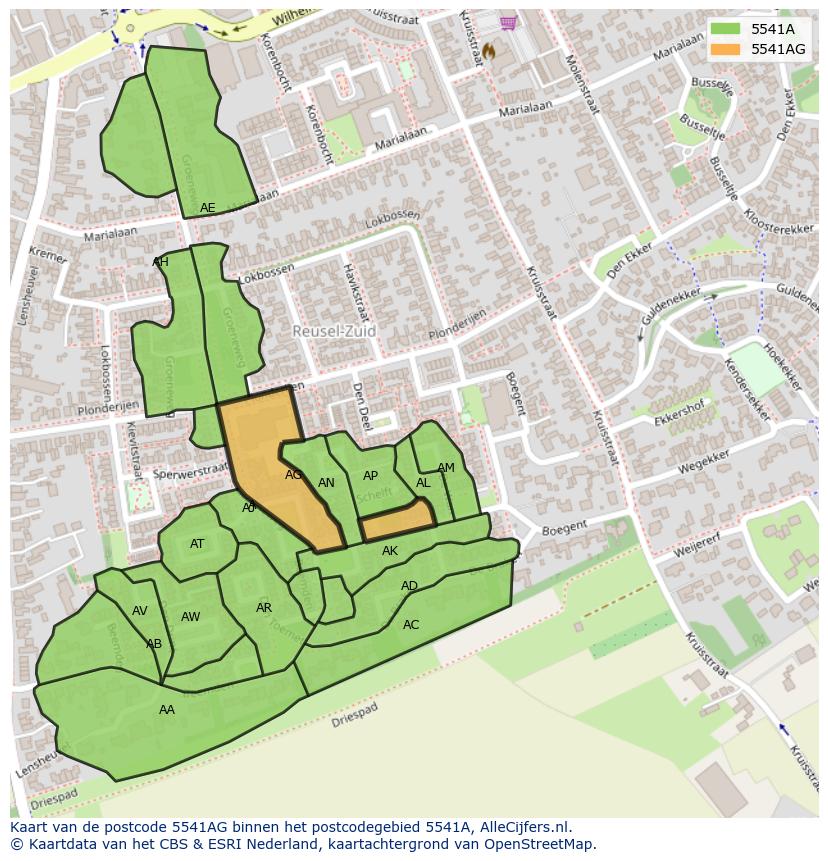 Afbeelding van het postcodegebied 5541 AG op de kaart.
