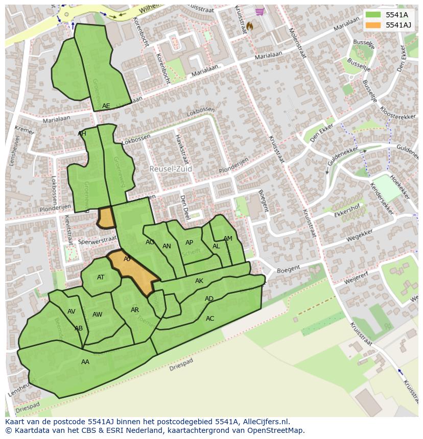Afbeelding van het postcodegebied 5541 AJ op de kaart.
