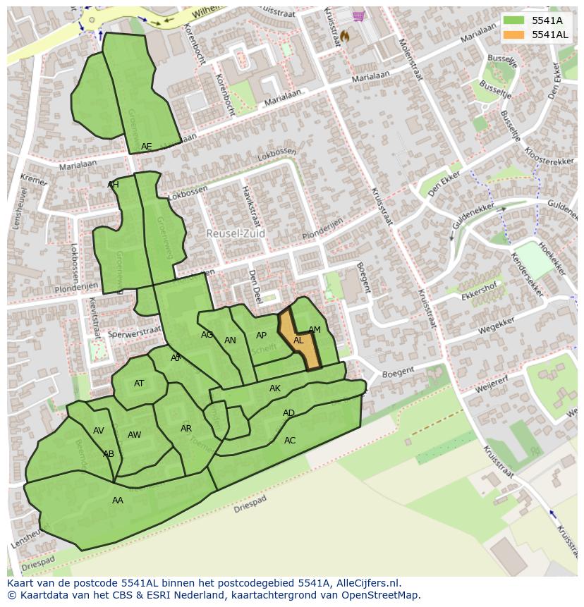 Afbeelding van het postcodegebied 5541 AL op de kaart.