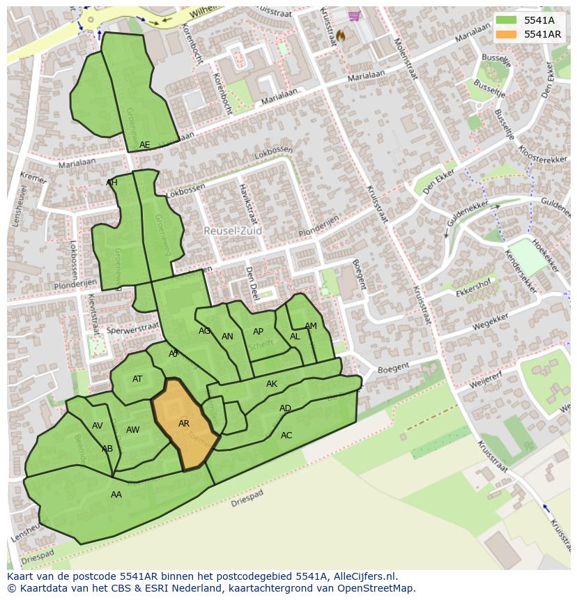 Afbeelding van het postcodegebied 5541 AR op de kaart.