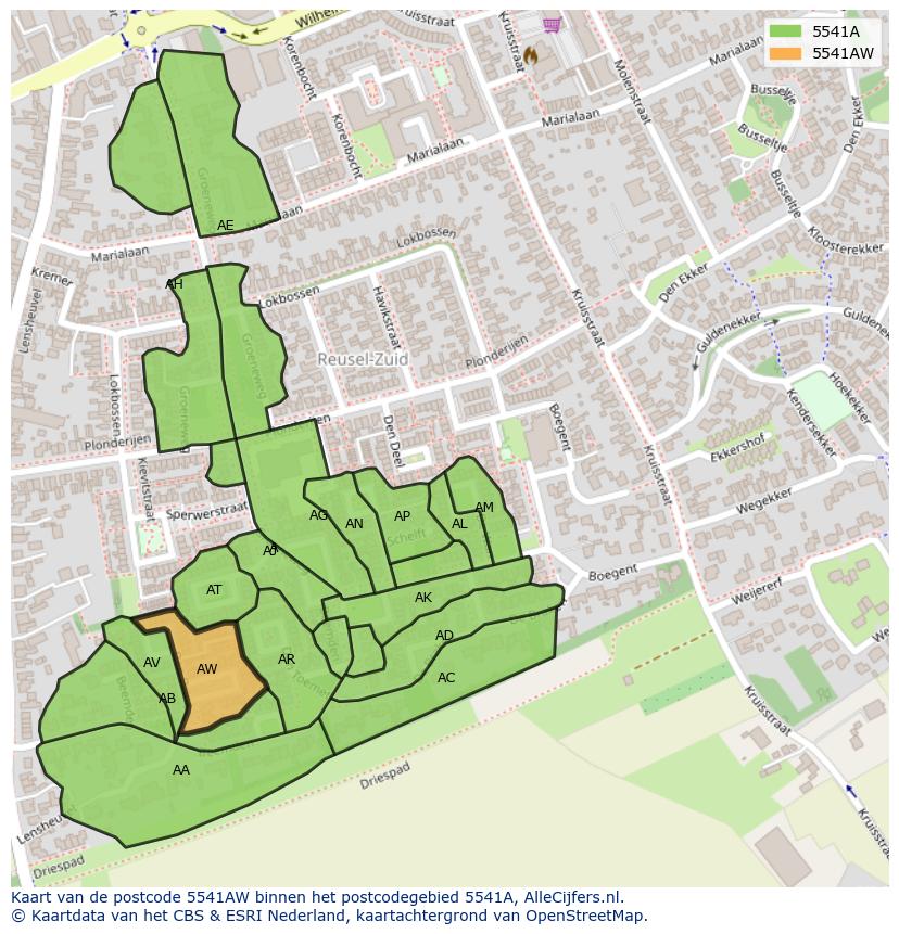 Afbeelding van het postcodegebied 5541 AW op de kaart.