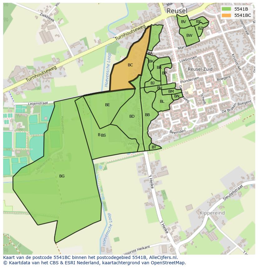 Afbeelding van het postcodegebied 5541 BC op de kaart.