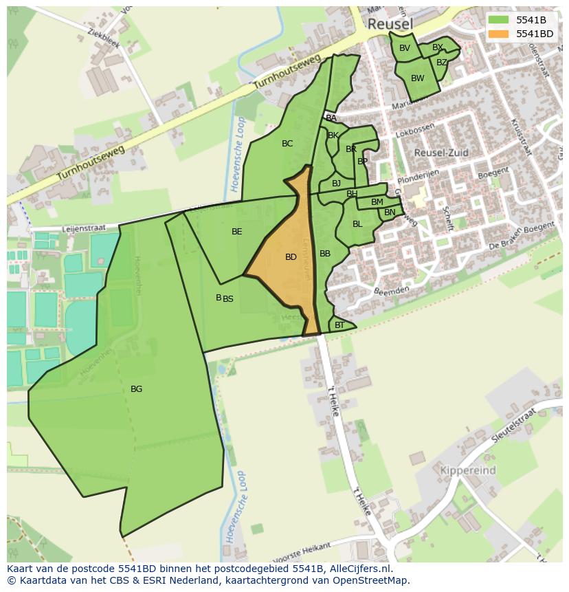 Afbeelding van het postcodegebied 5541 BD op de kaart.