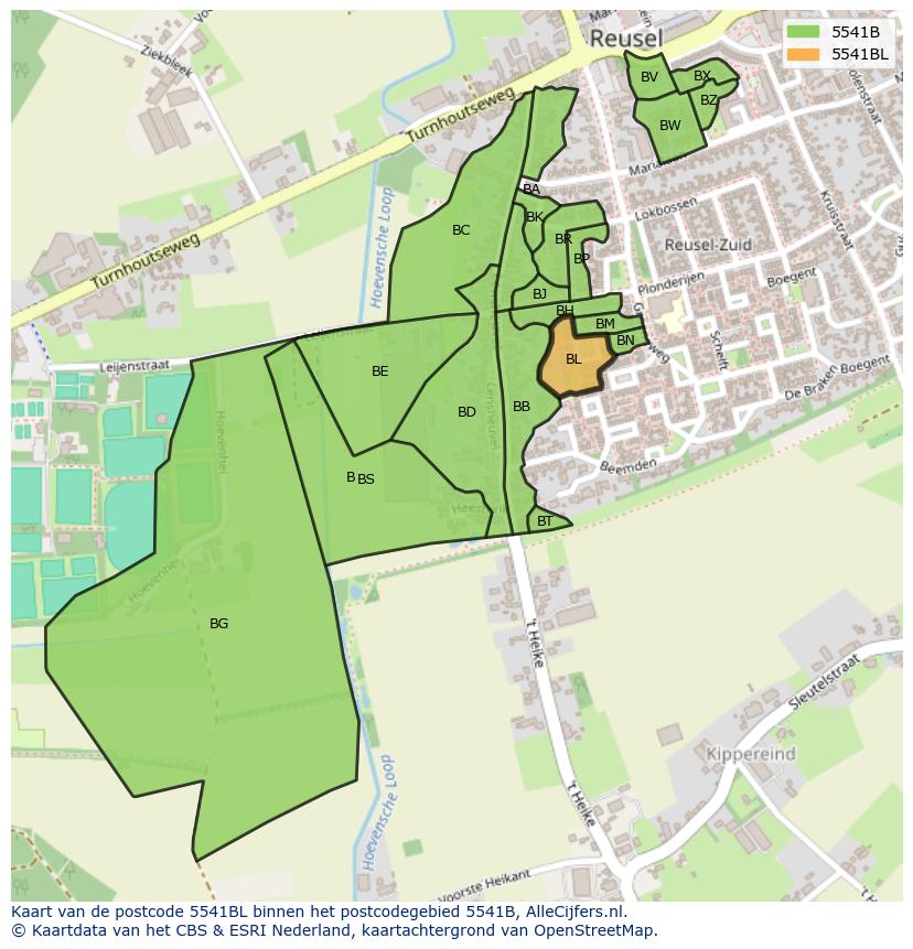 Afbeelding van het postcodegebied 5541 BL op de kaart.