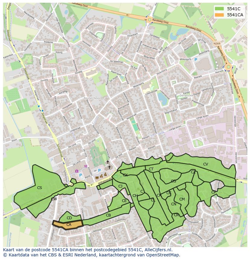 Afbeelding van het postcodegebied 5541 CA op de kaart.