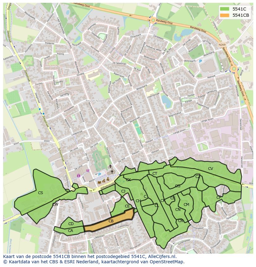 Afbeelding van het postcodegebied 5541 CB op de kaart.