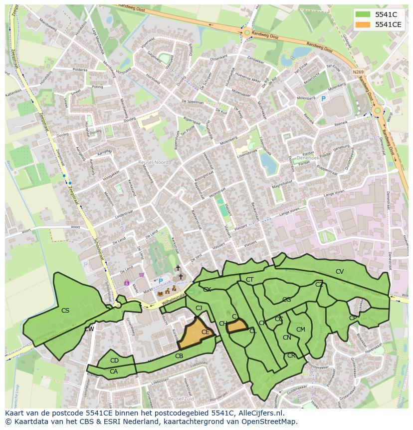 Afbeelding van het postcodegebied 5541 CE op de kaart.