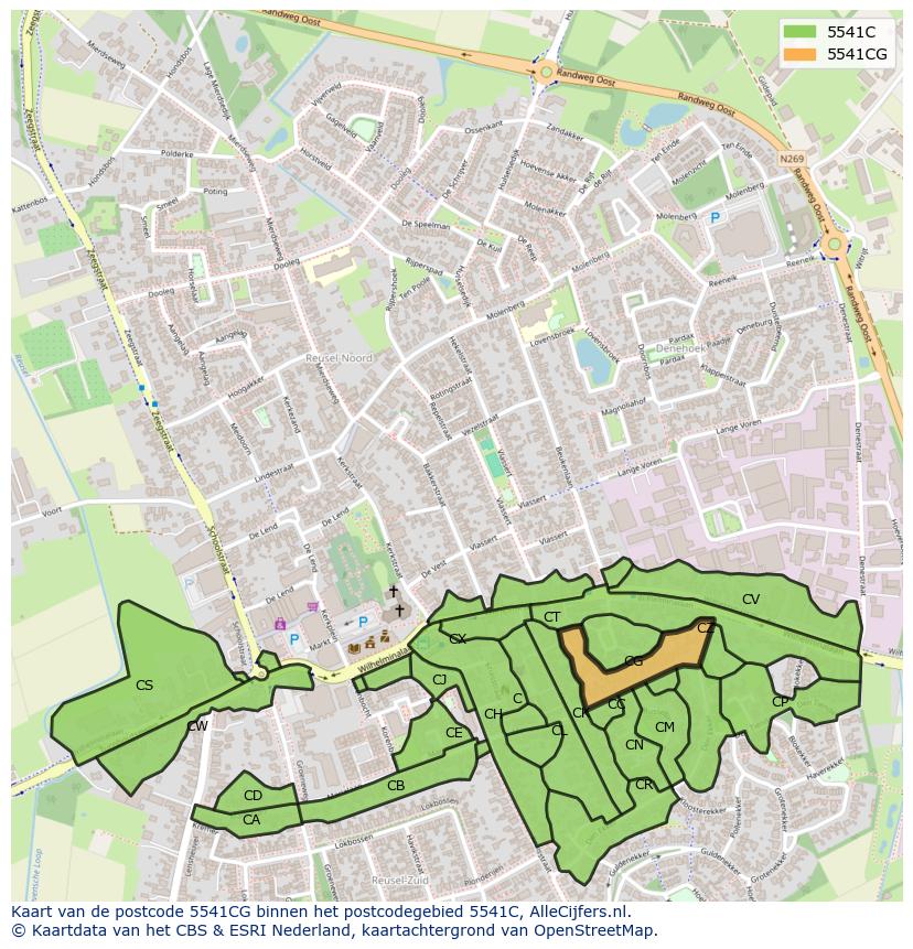 Afbeelding van het postcodegebied 5541 CG op de kaart.
