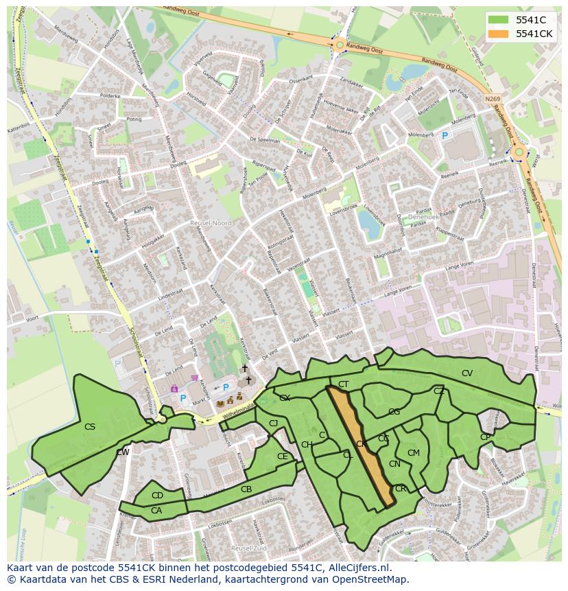 Afbeelding van het postcodegebied 5541 CK op de kaart.