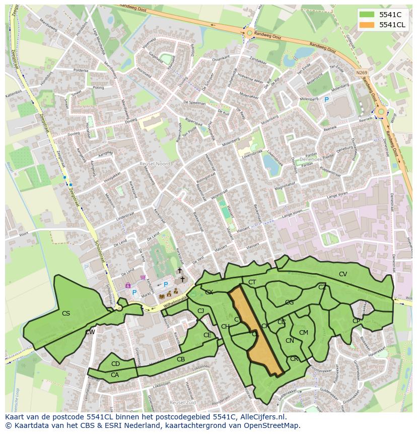 Afbeelding van het postcodegebied 5541 CL op de kaart.