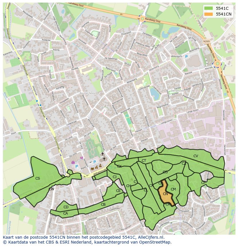 Afbeelding van het postcodegebied 5541 CN op de kaart.