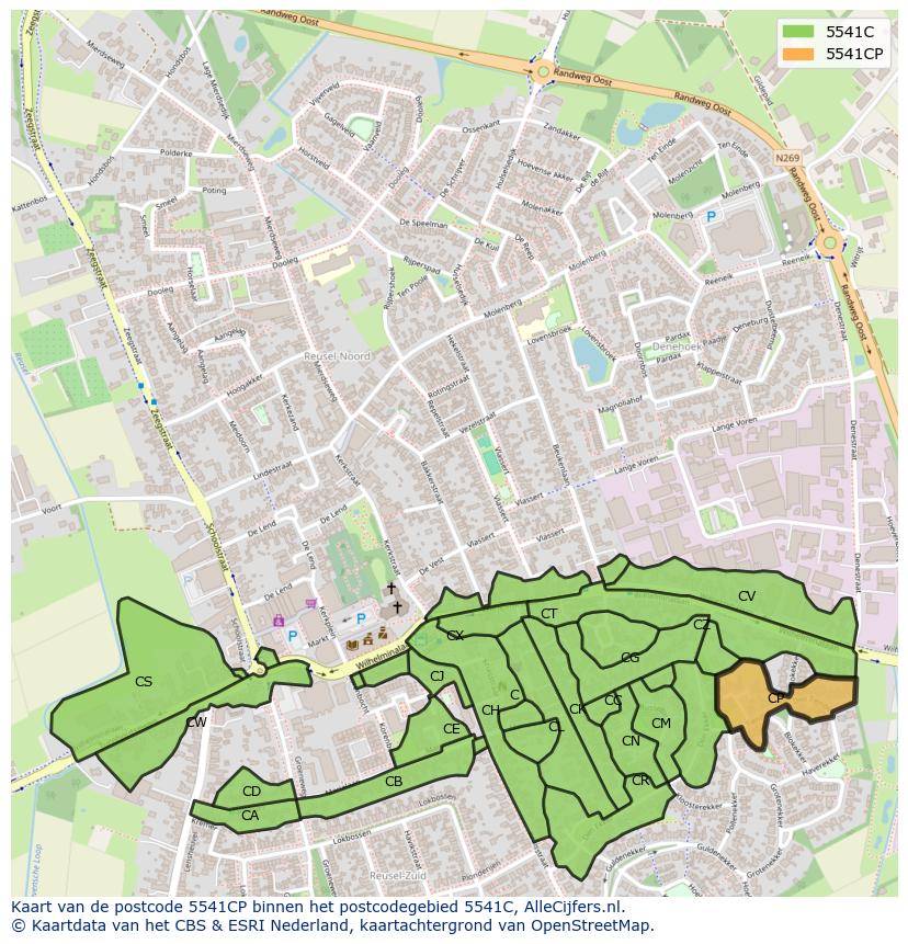 Afbeelding van het postcodegebied 5541 CP op de kaart.