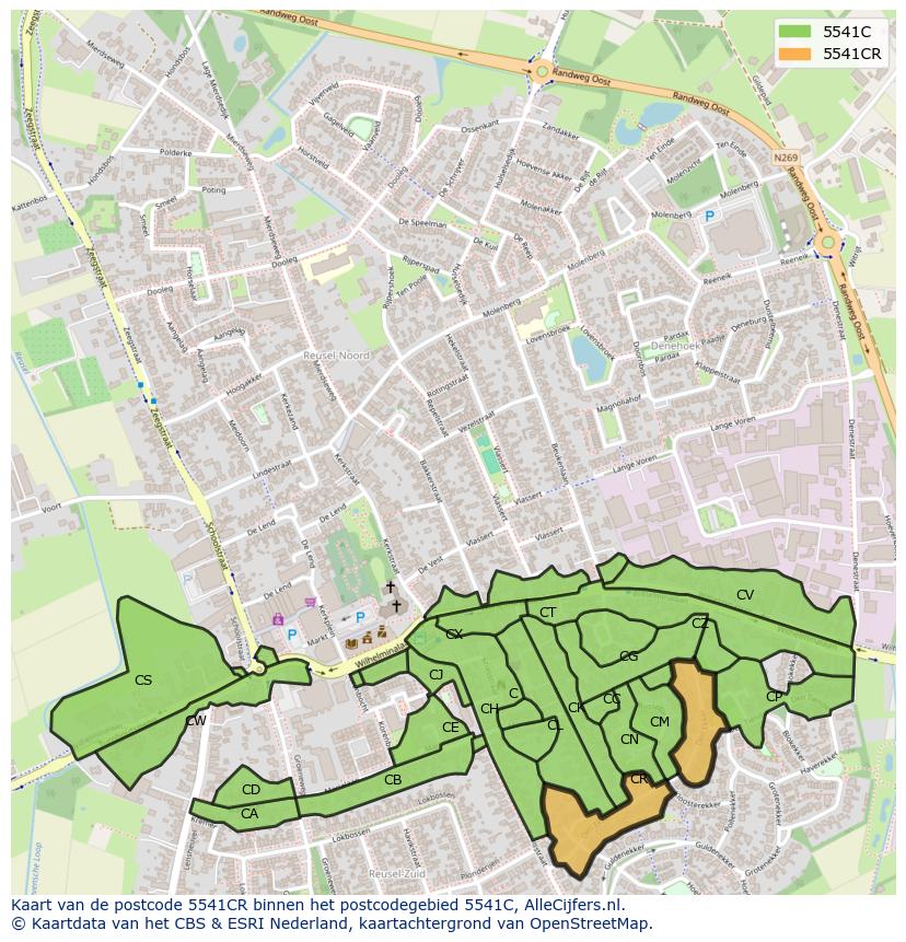 Afbeelding van het postcodegebied 5541 CR op de kaart.