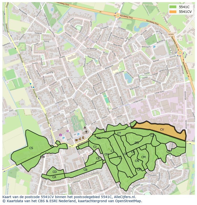 Afbeelding van het postcodegebied 5541 CV op de kaart.