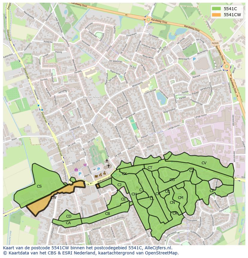 Afbeelding van het postcodegebied 5541 CW op de kaart.