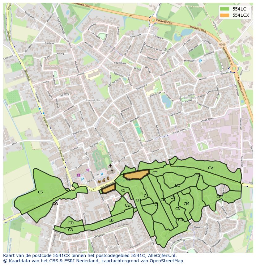 Afbeelding van het postcodegebied 5541 CX op de kaart.