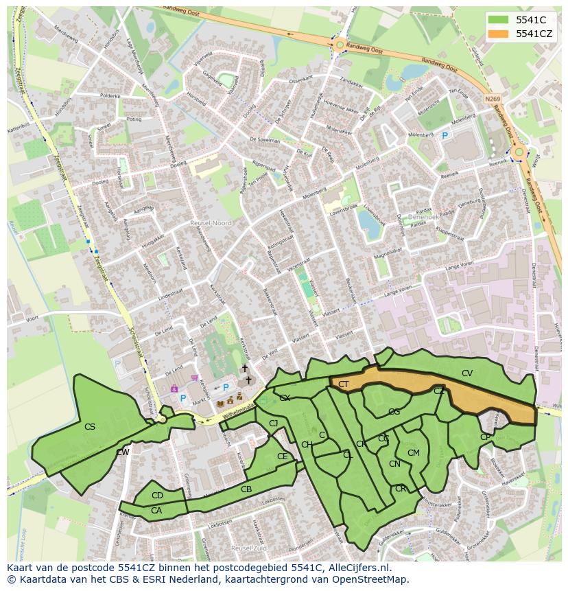 Afbeelding van het postcodegebied 5541 CZ op de kaart.