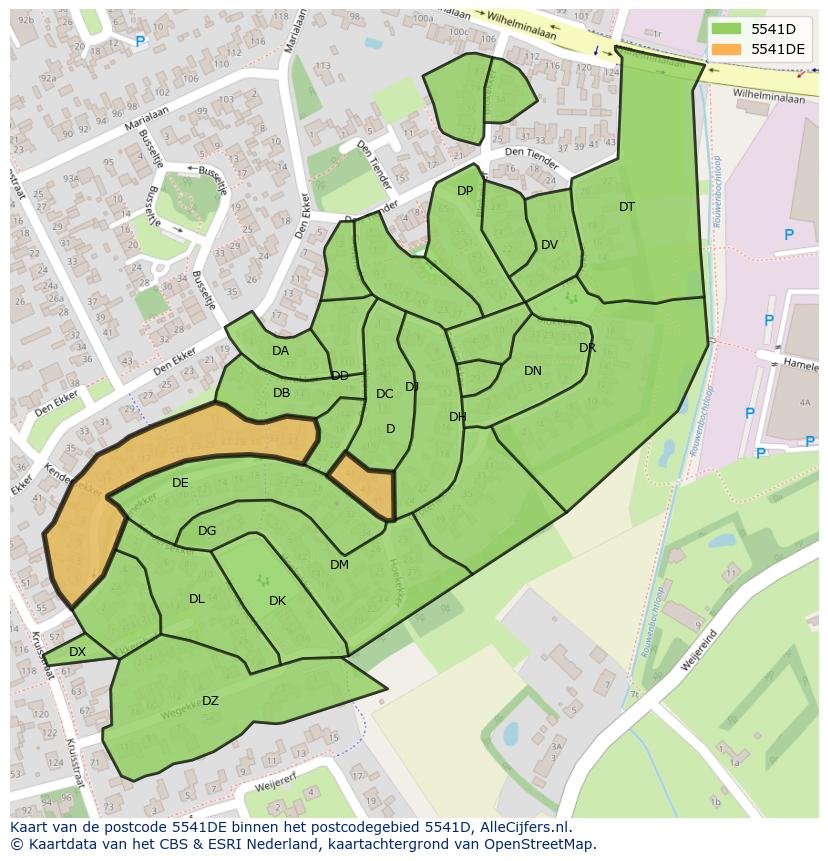 Afbeelding van het postcodegebied 5541 DE op de kaart.