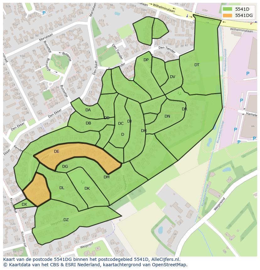 Afbeelding van het postcodegebied 5541 DG op de kaart.