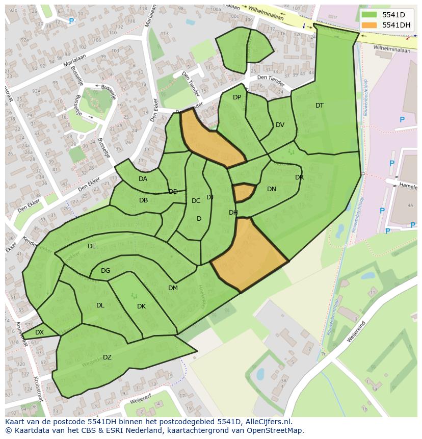Afbeelding van het postcodegebied 5541 DH op de kaart.