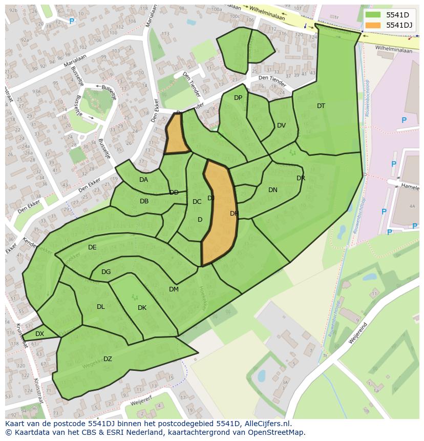 Afbeelding van het postcodegebied 5541 DJ op de kaart.
