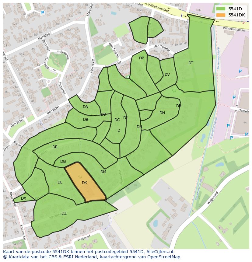 Afbeelding van het postcodegebied 5541 DK op de kaart.