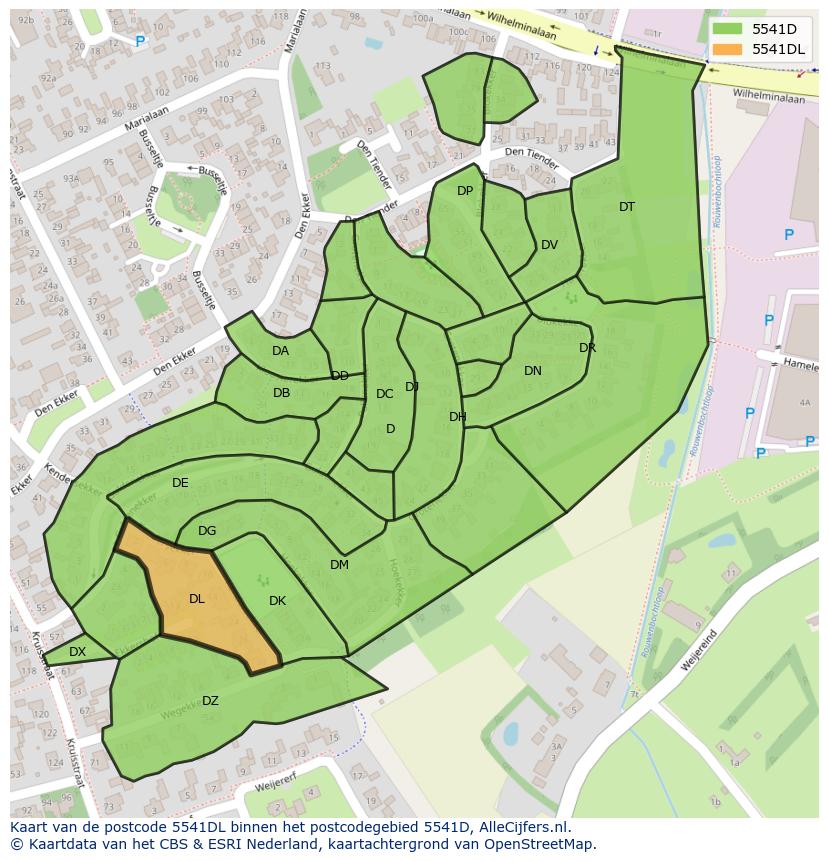 Afbeelding van het postcodegebied 5541 DL op de kaart.