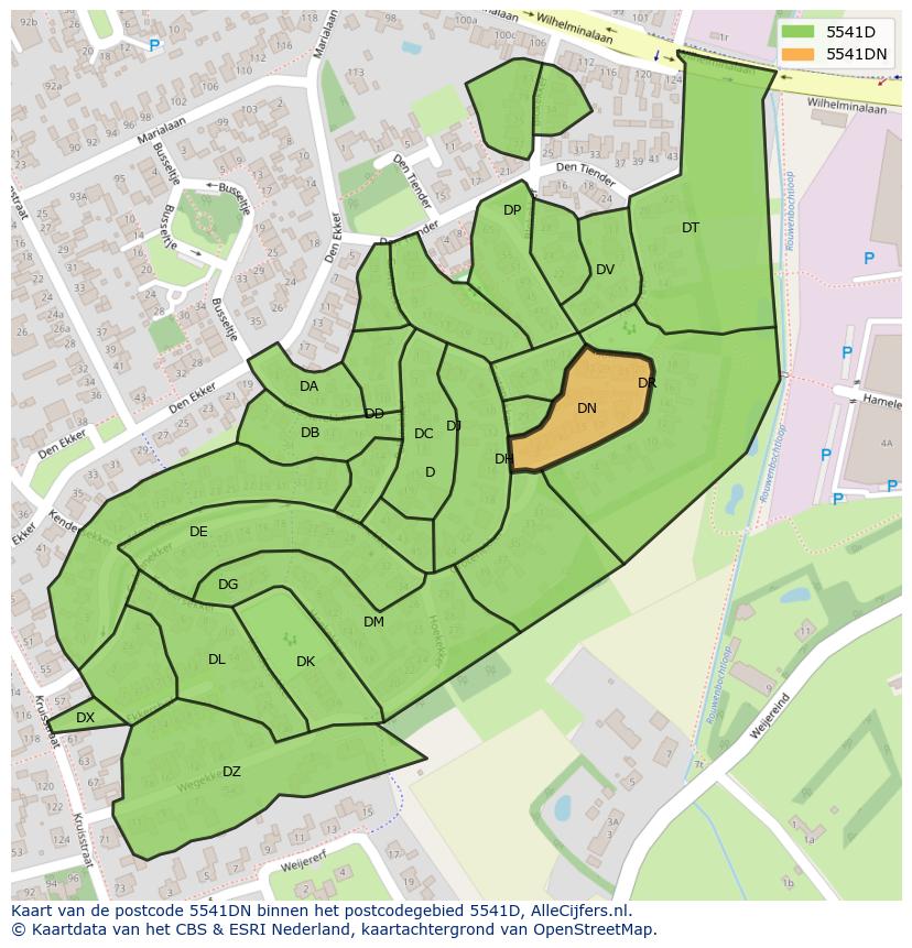 Afbeelding van het postcodegebied 5541 DN op de kaart.