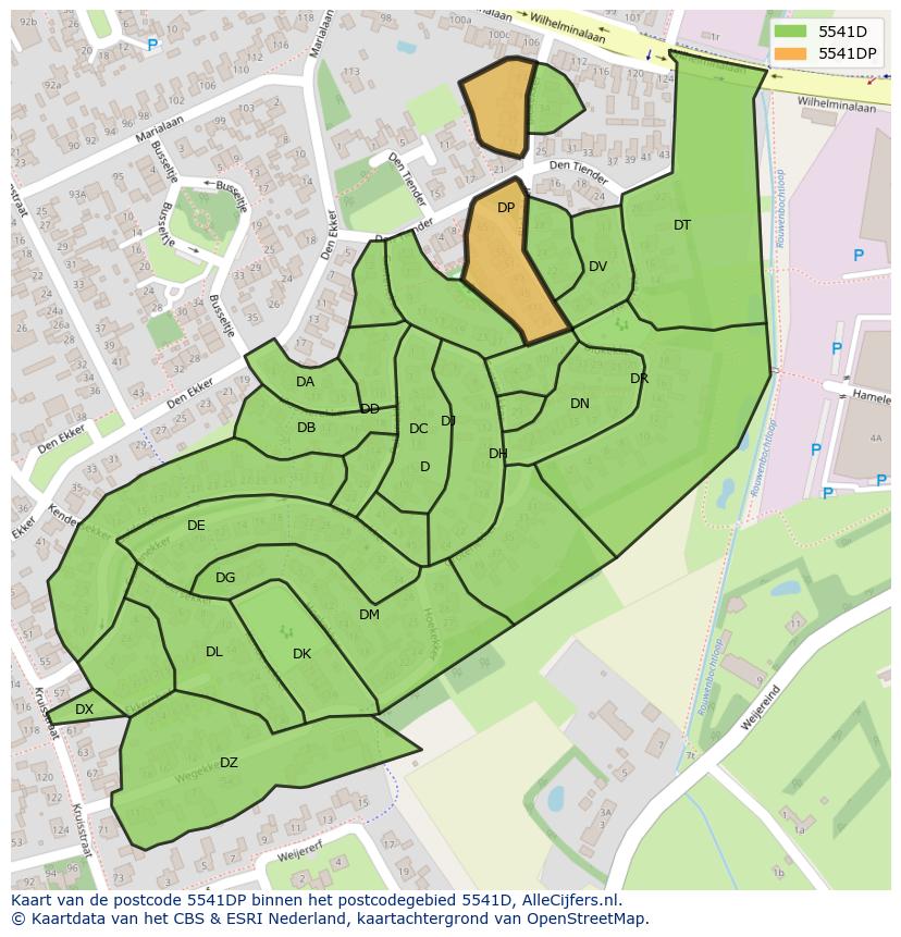 Afbeelding van het postcodegebied 5541 DP op de kaart.