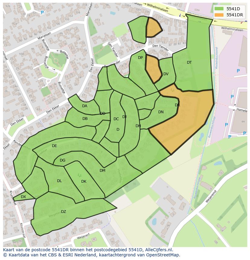 Afbeelding van het postcodegebied 5541 DR op de kaart.