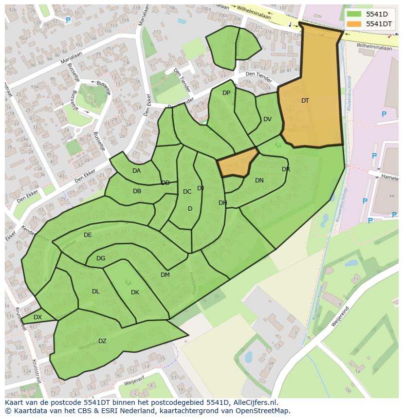 Afbeelding van het postcodegebied 5541 DT op de kaart.