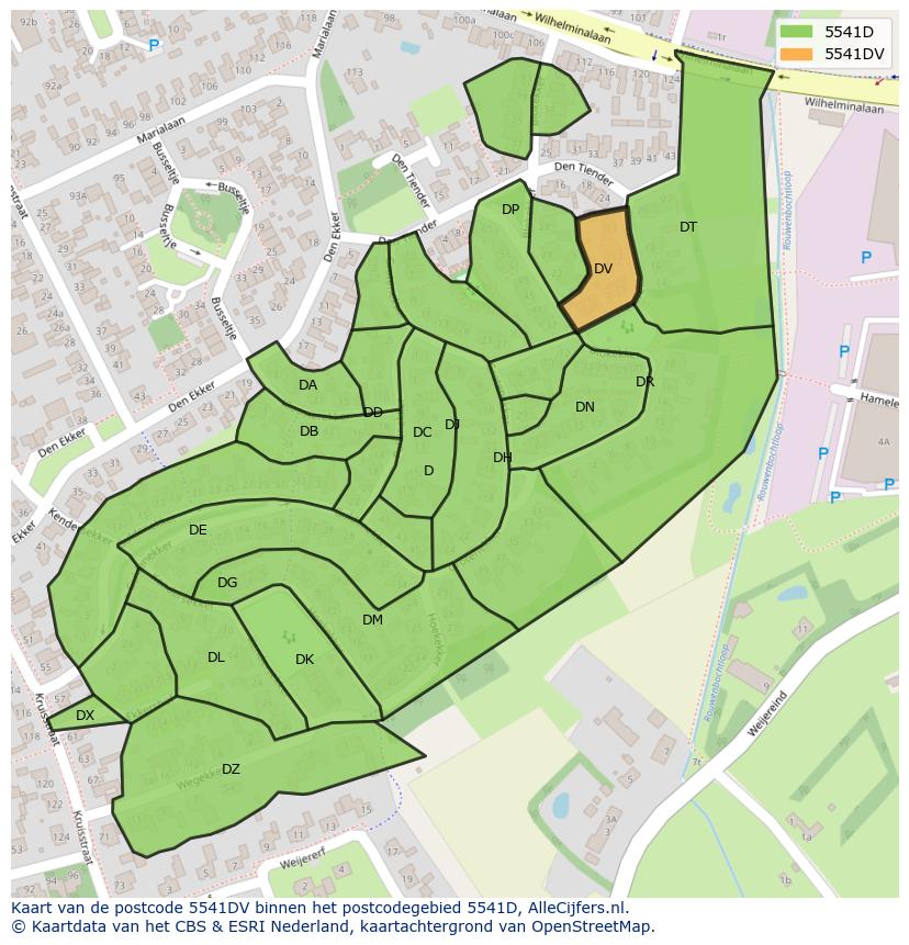 Afbeelding van het postcodegebied 5541 DV op de kaart.