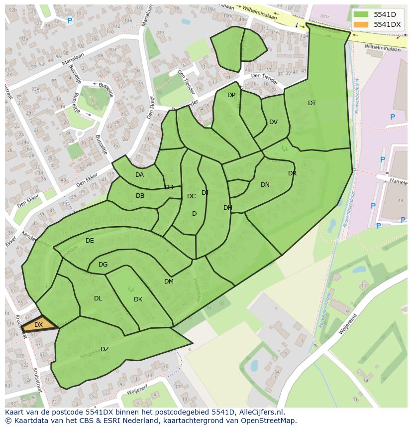 Afbeelding van het postcodegebied 5541 DX op de kaart.