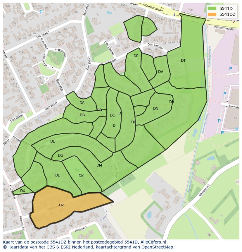 Afbeelding van het postcodegebied 5541 DZ op de kaart.