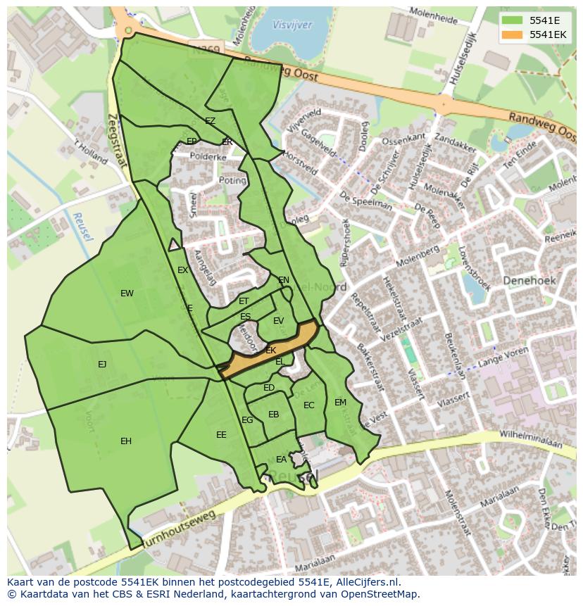 Afbeelding van het postcodegebied 5541 EK op de kaart.