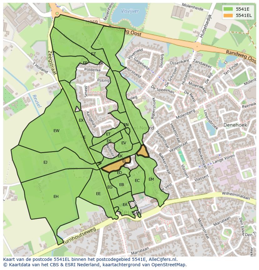 Afbeelding van het postcodegebied 5541 EL op de kaart.