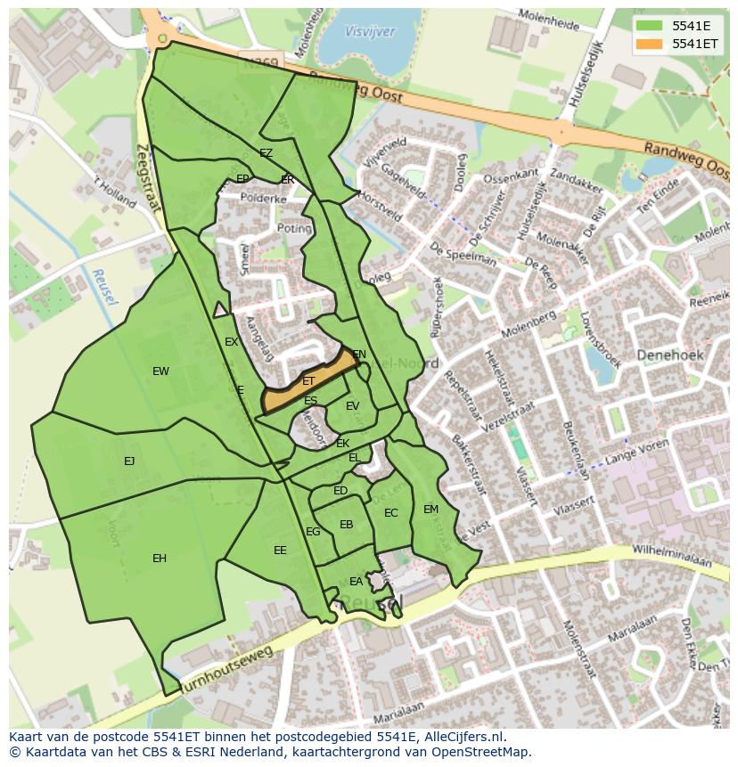 Afbeelding van het postcodegebied 5541 ET op de kaart.
